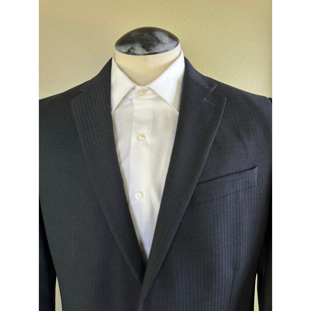 Calvin Klein 44L Men Blazer Dark Grey Sport Coat 2 Button 1 Vent pin stripe - Picture 3 of 14
